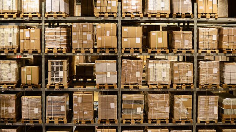 Front View of Warehouse and Cargo Shelf